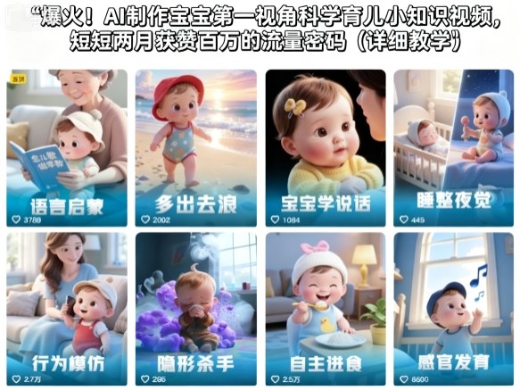 爆火!AI制作宝宝第一视角科学育儿小知识视频,短短两月获赞百万的流量密码(详细教学)-大米网创