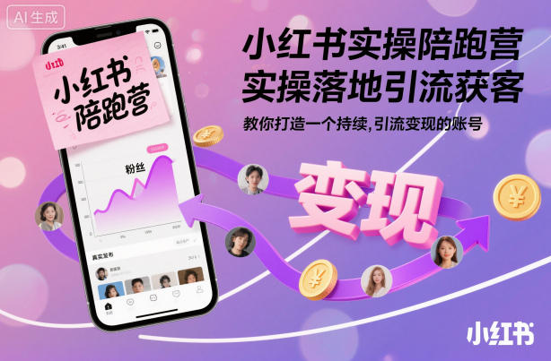 小红书实操陪跑营,实操落地引流获客,教你打造一个持续引流变现的账号-大米网创