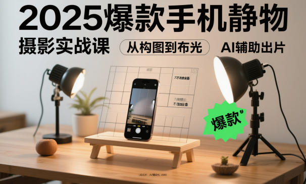2025爆款手机静物摄影实战课,从构图到布光,不用贵设备,AI辅助出片-大米网创