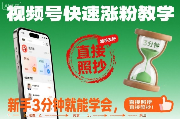 视频号快速涨粉教学，新手3分钟就能学会，直接照抄！-大米网创