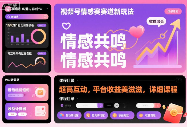 视频号情感赛道新玩法,超高互动,平台收益美滋滋,详细课程-大米网创