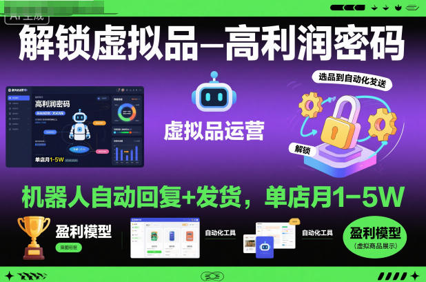 解锁虚拟品高利润密码:机器人自动回复+发货,单店月1-5W-大米网创