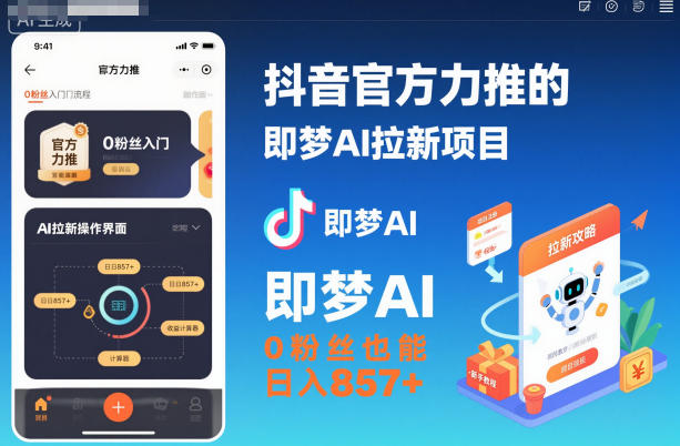 抖音官方力推的即梦AI拉新项目,0粉丝也能日入857+(附即梦AI拉新推广入口及教学)-大米网创