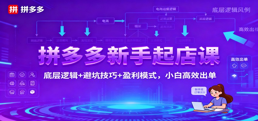拼多多新手起店课：底层逻辑+避坑技巧+盈利模式，小白高效出单-大米网创