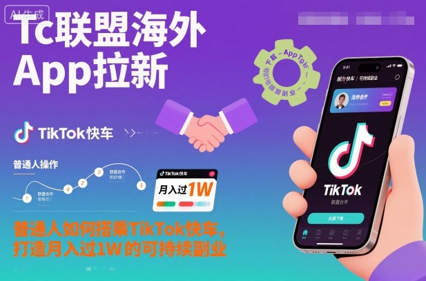 Tc联盟海外App拉新：普通人如何搭乘TikTok快车，打造月入过1W的可持续副业-大米网创