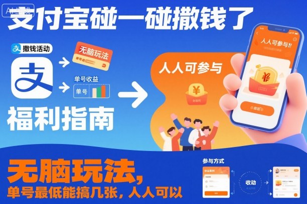 支付宝碰一碰撒钱了，无脑玩法，单号最低能搞几张，人人可以撸-大米网创
