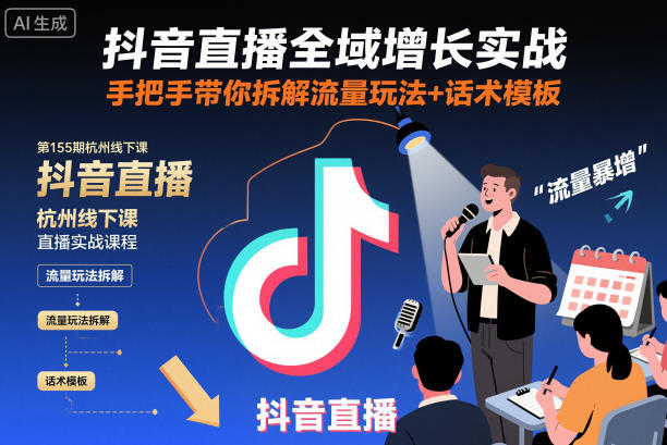 抖音直播全域增长实战第155期杭州线下课，手把手带你拆解流量玩法+话术模板-大米网创