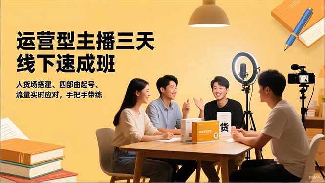 运营型主播三天线下班，人货场搭建,四部曲起号,流量实时应对，手把手带练-大米网创