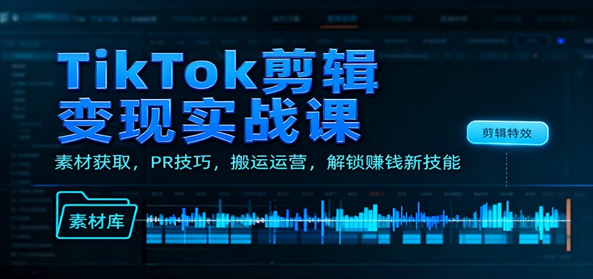 TikTok剪辑变现实战课:素材获取,PR技巧,搬运运营,解锁赚钱新技能-大米网创