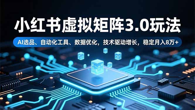 小红书虚拟矩阵3.0玩法，AI选品、自动化工具、数据优化，技术驱动增长，稳定月入8万+-大米网创
