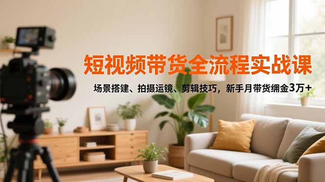 短视频带货全流程实战课，场景搭建、拍摄运镜、剪辑技巧，新手月带货佣金3万+-大米网创