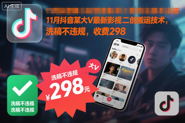 11月抖音某大V最新影视二创搬运技术，洗稿不违规，收费298-大米网创