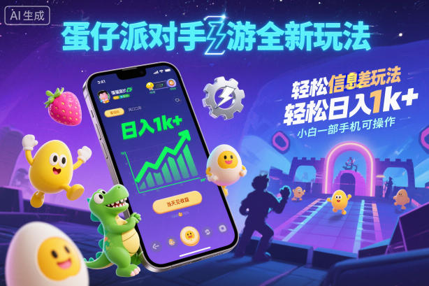 蛋仔派对手游全新玩法，轻松日入1k+，风口信息差玩法，当天见收益，小白一部手机可操作-大米网创