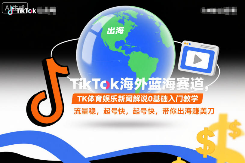 TikTok海外蓝海赛道，TK体育娱乐新闻解说0基础入门教学，流量稳，起号快，带你出海賺美刀-大米网创