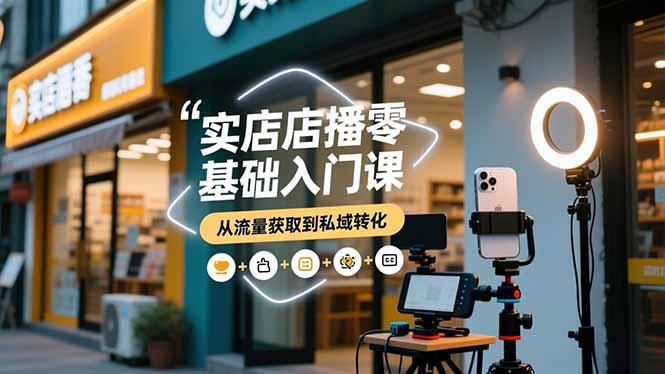 实体店播零基础入门课，实体店+短视频+直播+微信生态+私域社群，从流量获取到私域转化-大米网创