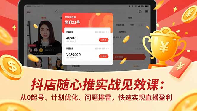 抖店随心推实战见效课：从0起号、计划优化、问题排雷，快速实现直播盈利-大米网创