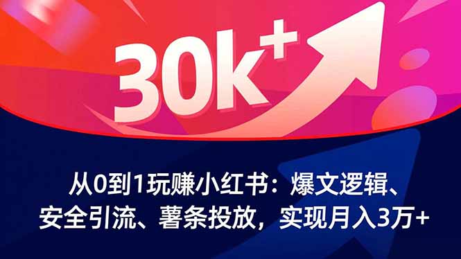 从0到1玩赚小红书：爆文逻辑、安全引流、薯条投放，实现月入3万+-大米网创