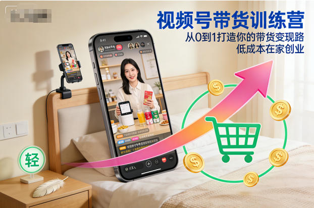 视频号带货训练营，从0到1打造你的带货变现路，低成本在家创业-大米网创