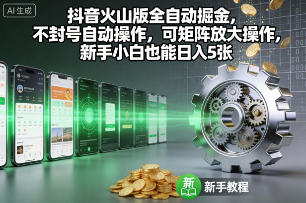 抖音火山版全自动掘金，不封号自动操作，可矩阵放大操作，新手小白也能日入5张-大米网创