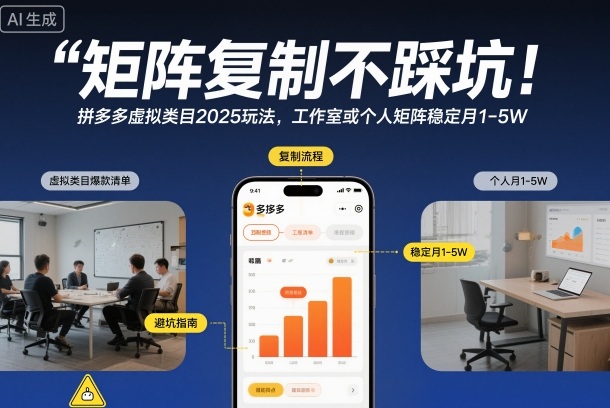 矩阵复制不踩坑！拼多多虚拟类目2025玩法，工作室或者个人矩阵稳定月1-5W-大米网创