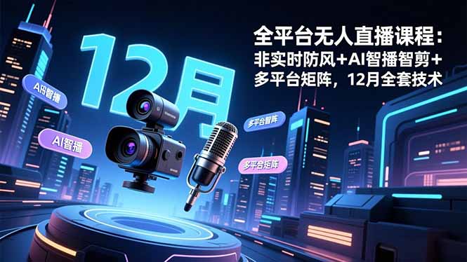 全平台无人直播课程：非实时防风＋AI智播智剪＋多平台矩阵，12月全套技术-大米网创