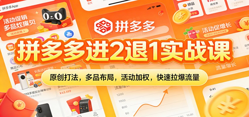 拼多多进2退1实战课:原创打法,多品布局,活动加权,快速拉爆流量-大米网创