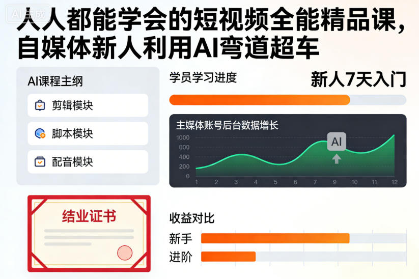 人人都能学会的短视频全能精品课,自媒体新人利用AI弯道超车-大米网创