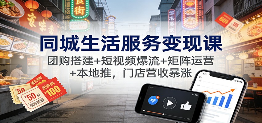 同城生活服务变现课:团购搭建+短视频爆流+矩阵运营+本地推,门店营收暴涨-大米网创