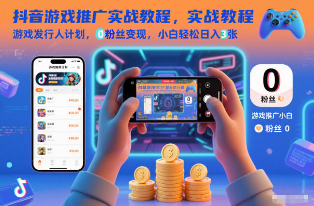抖音游戏推广实战教程,游戏发行人计划,0粉丝变现,小白轻松日入3张-大米网创