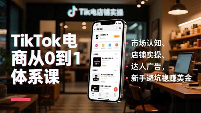 TikTok电商从0到1体系课,市场认知、店铺实操、达人广告,新手避坑稳赚美金-大米网创