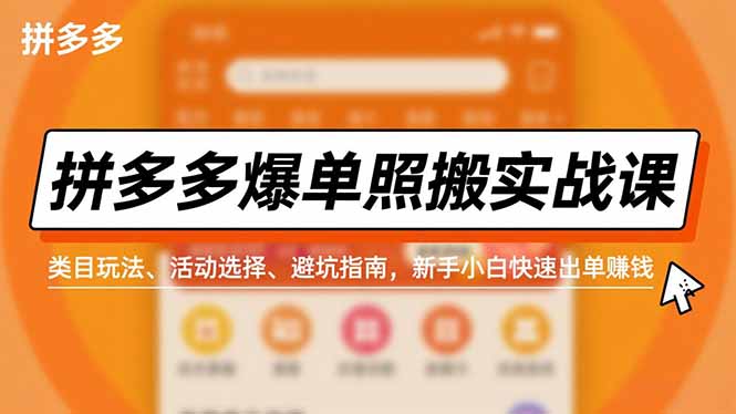 拼多多爆单照搬实战课，类目玩法、活动选择、避坑指南，新手小白快速出单赚钱-大米网创