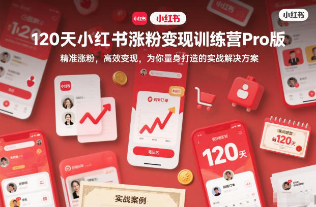 120天小红书涨粉变现训练营Pro版，​精准涨粉，高效变现​，为你量身打造的实战解决方案-大米网创