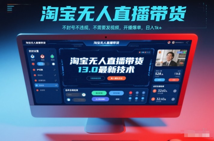 淘宝无人直播带货13.0最新技术，不封号不违规，不需要发视频，开播爆单，日入1k+-大米网创