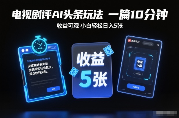 电视剧评AI头条玩法，一篇10分钟，收益可观，小白轻松日入5张+【独家】-大米网创
