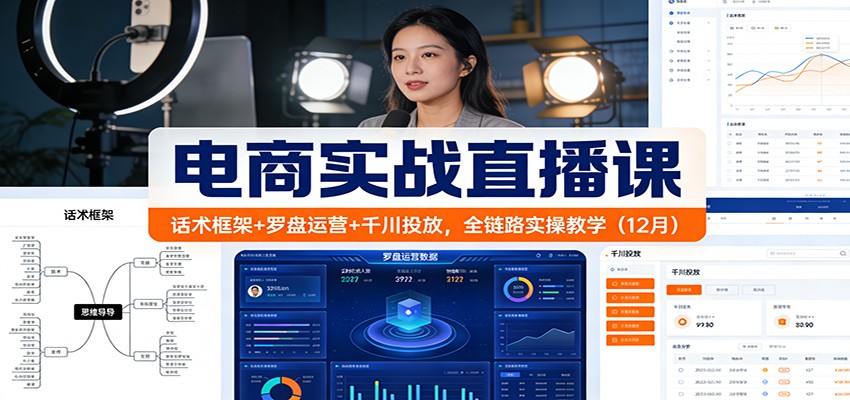 电商实战直播课：话术框架+罗盘运营+千川投放，全链路实操教学（12月）-大米网创