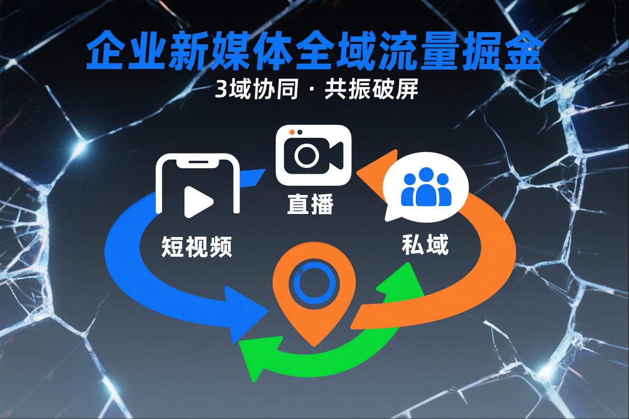 短视频全域商业模式，企业新媒体全域流量掘金，3域协同，共振破屏，短视频-直播-私域-地域-大米网创