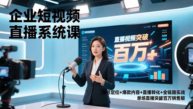 企业短视频直播系统课，账号定位+爆款内容+直播转化+全链路实战，单场直播突破百万销售额-大米网创