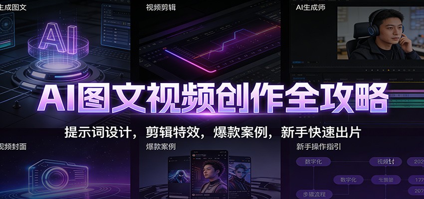 AI图文视频创作全攻略:提示词设计,剪辑特效,爆款案例,新手快速出片-大米网创