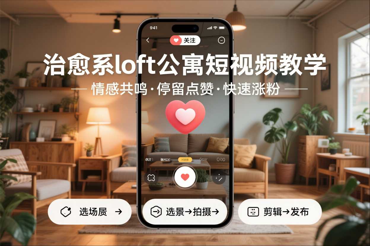 治愈系loft公寓短视频制作教学，情感共鸣引停留点赞关注，快速起号涨粉-大米网创