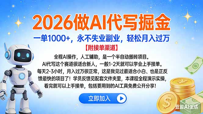 2026做AI代写掘金，一单1000+，永不失业副业，轻松月入过万-大米网创