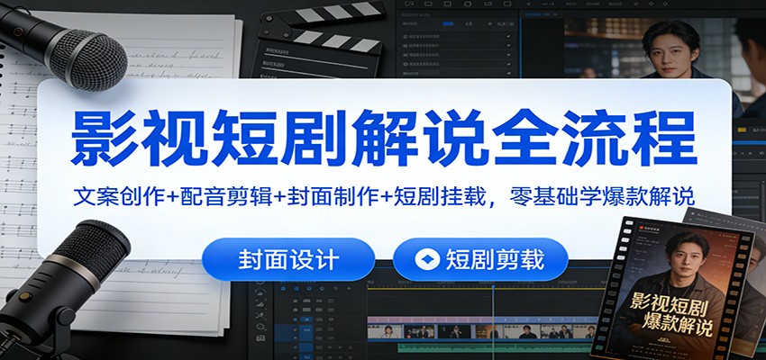 影视短剧解说全流程：文案创作+配音剪辑+封面制作+短剧挂载，零基础学爆款解说-大米网创
