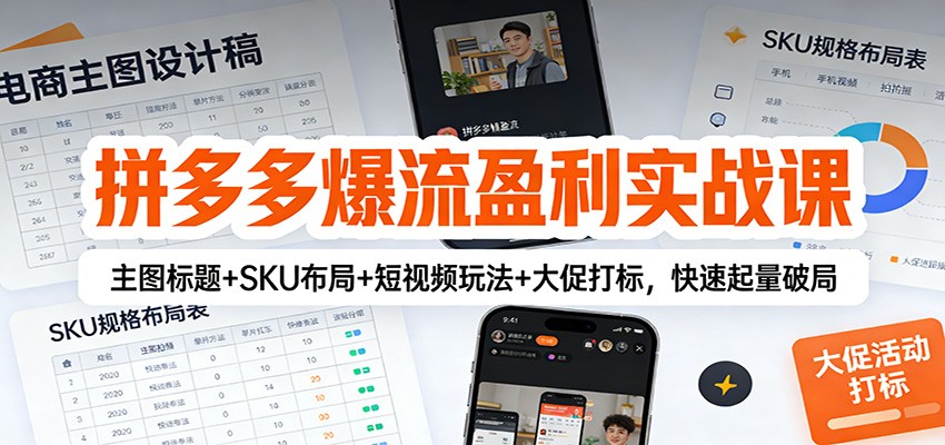拼多多爆流盈利实战课：主图标题+SKU布局+短视频玩法+大促打标，快速起量破局-大米网创