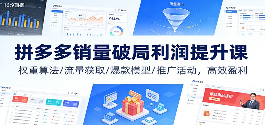 拼多多销量破局利润提升课：权重算法/流量获取/爆款模型/推广活动，高效盈利-大米网创