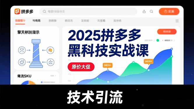 2025拼多多黑科技实战课,擎天柱玩法、爆流SKU、原价大促,技术引流,单店日销轻松破千单-大米网创