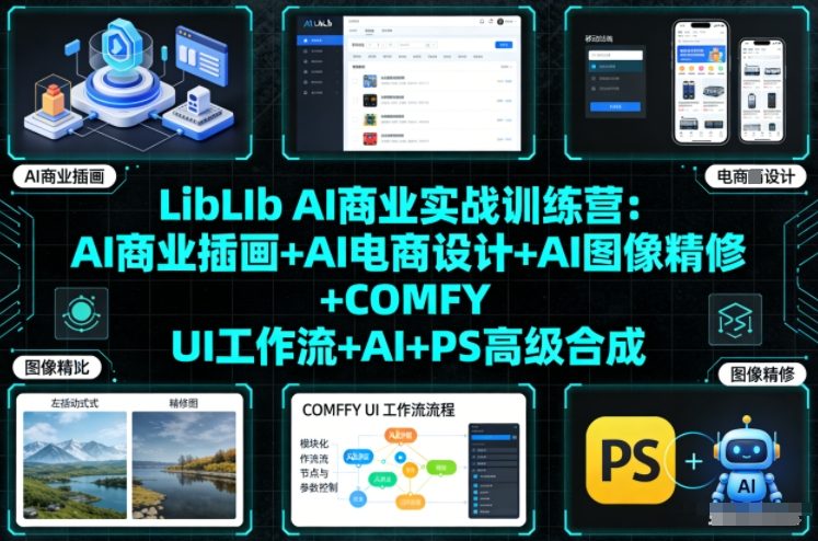 LibLIb AI商业实战训练营:AI商业插画+AI电商设计+AI图像精修+COMFY UI工作流+AI+PS高级合成-大米网创