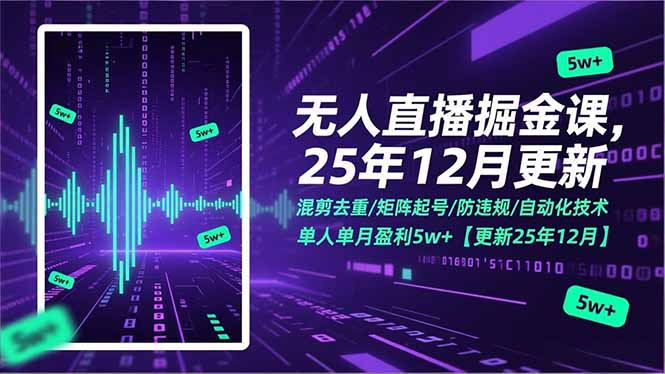 无人直播掘金课，混剪去重/矩阵起号/防违规/自动化技术，单人单月盈利5w+【更新25年12月】-大米网创