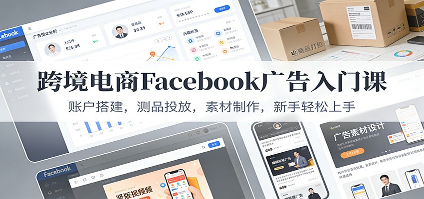 跨境电商Facebook广告入门课:账户搭建,测品投放,素材制作,新手轻松上手-大米网创