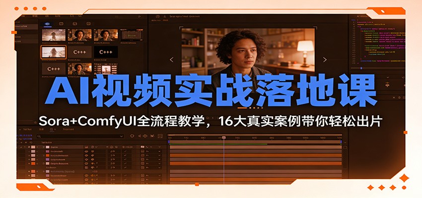 AI视频实战落地课：Sora+ComfyUI全流程教学，16大真实案例带你轻松出片-大米网创