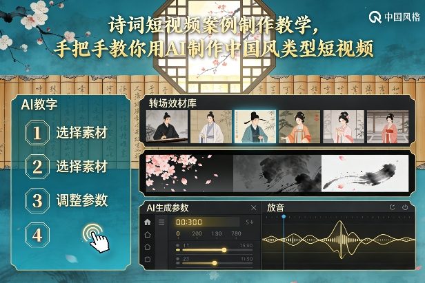 古诗词短视频案例制作教学,手把手教你用AI制作中国风类型短视频-大米网创