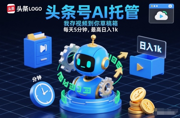 头条号AI托管，我存视频到你草稿箱，每天5分钟，最高日入1k-大米网创